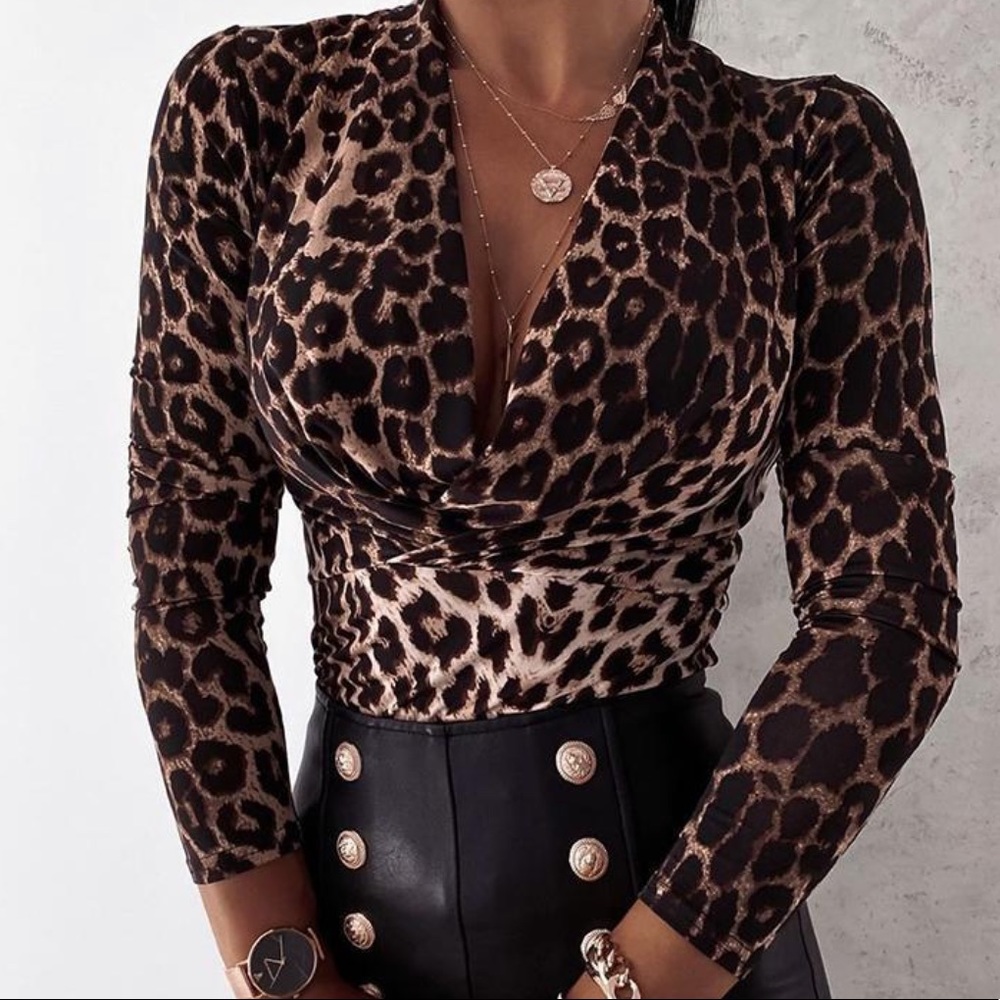Cheetah V Neck Top